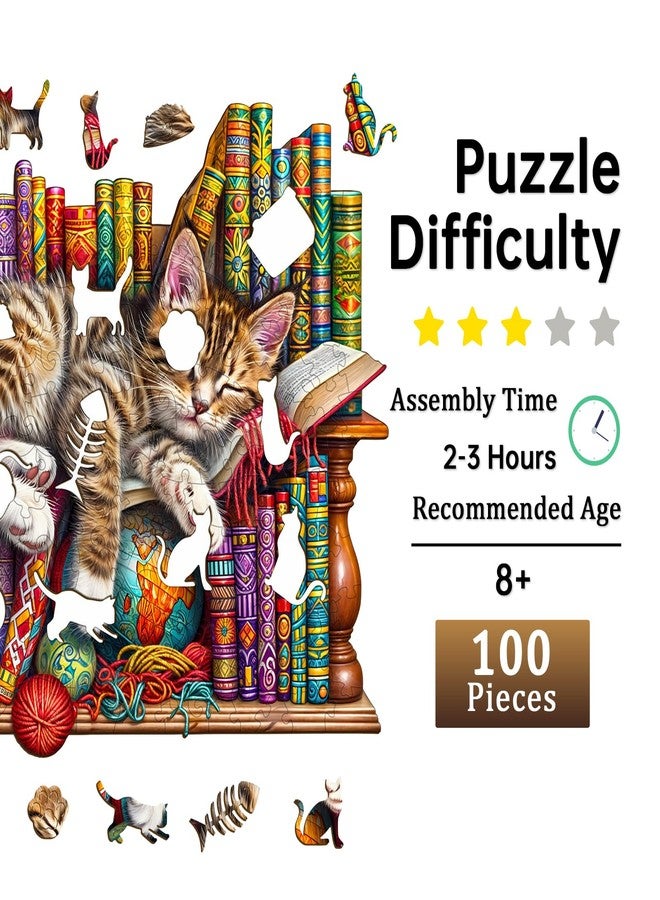 Jigfoxy أحجيات خشبية من جيجفوكسي للكبار، أحجية خشبية على شكل قطة للكبار، أحجية خشبية فريدة على شكل حيوان، هدايا عيد الميلاد وعيد الشكر لمحبي الأحجيات والعائلة والأصدقاء (صغير - 8.5 * 6.9 بوصة - 100 قطعة) - Image 2